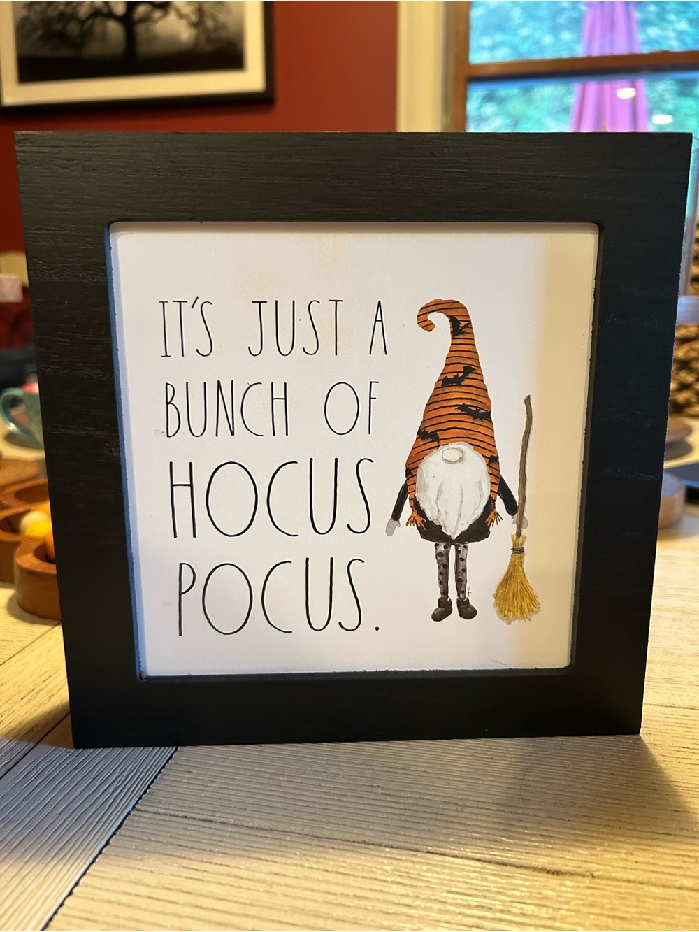 Rae Dunn Black Framed Halloween Gnome Sign with Orange Hat, NWT